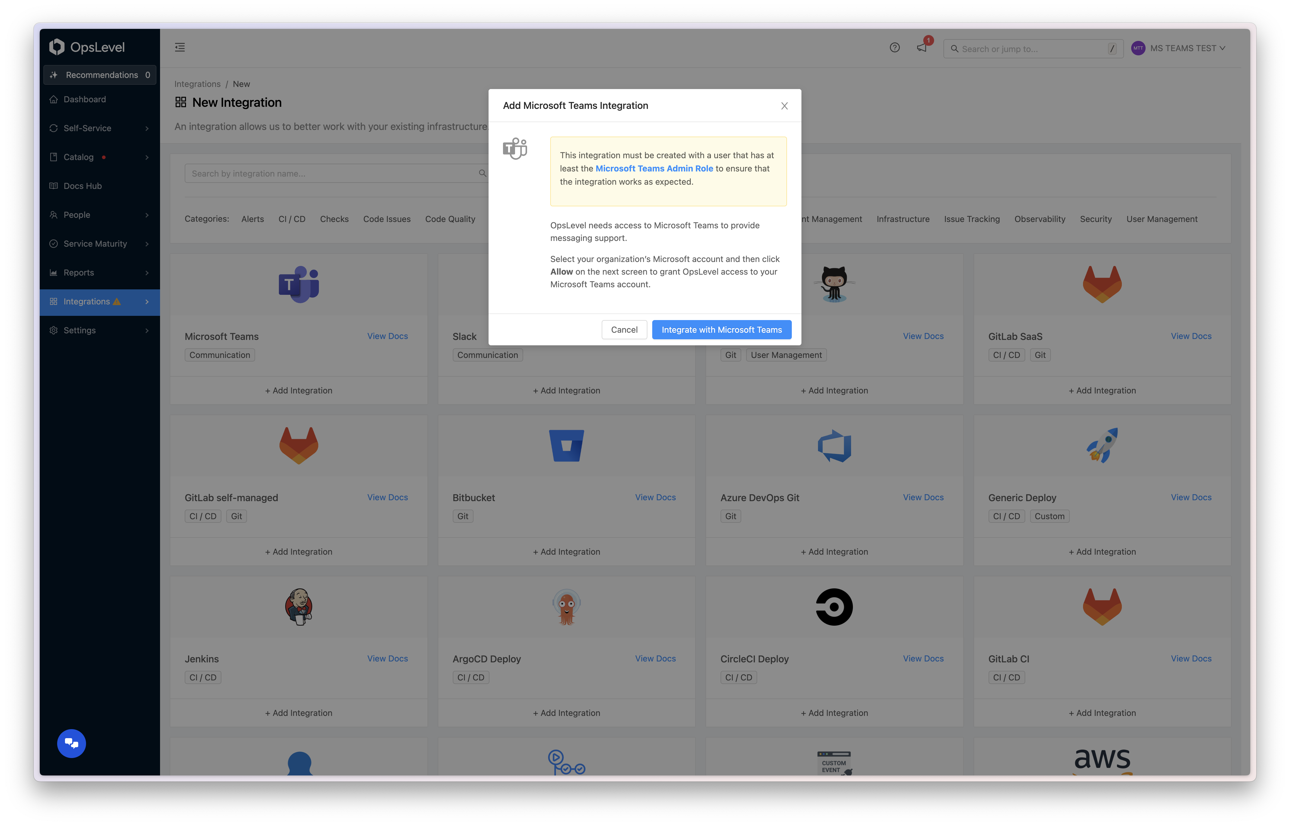 Microsoft Teams Authorization Modal