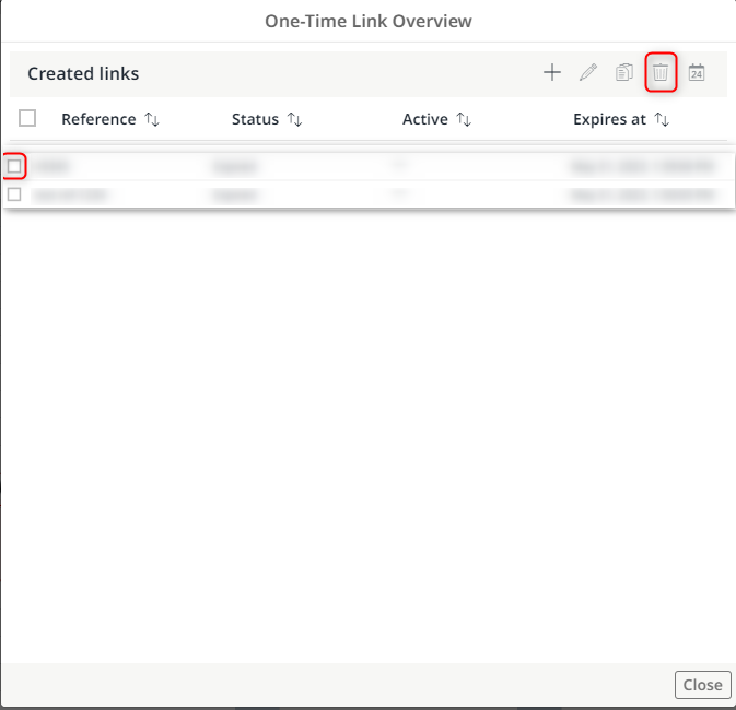 Selection of the one-time link to be removed