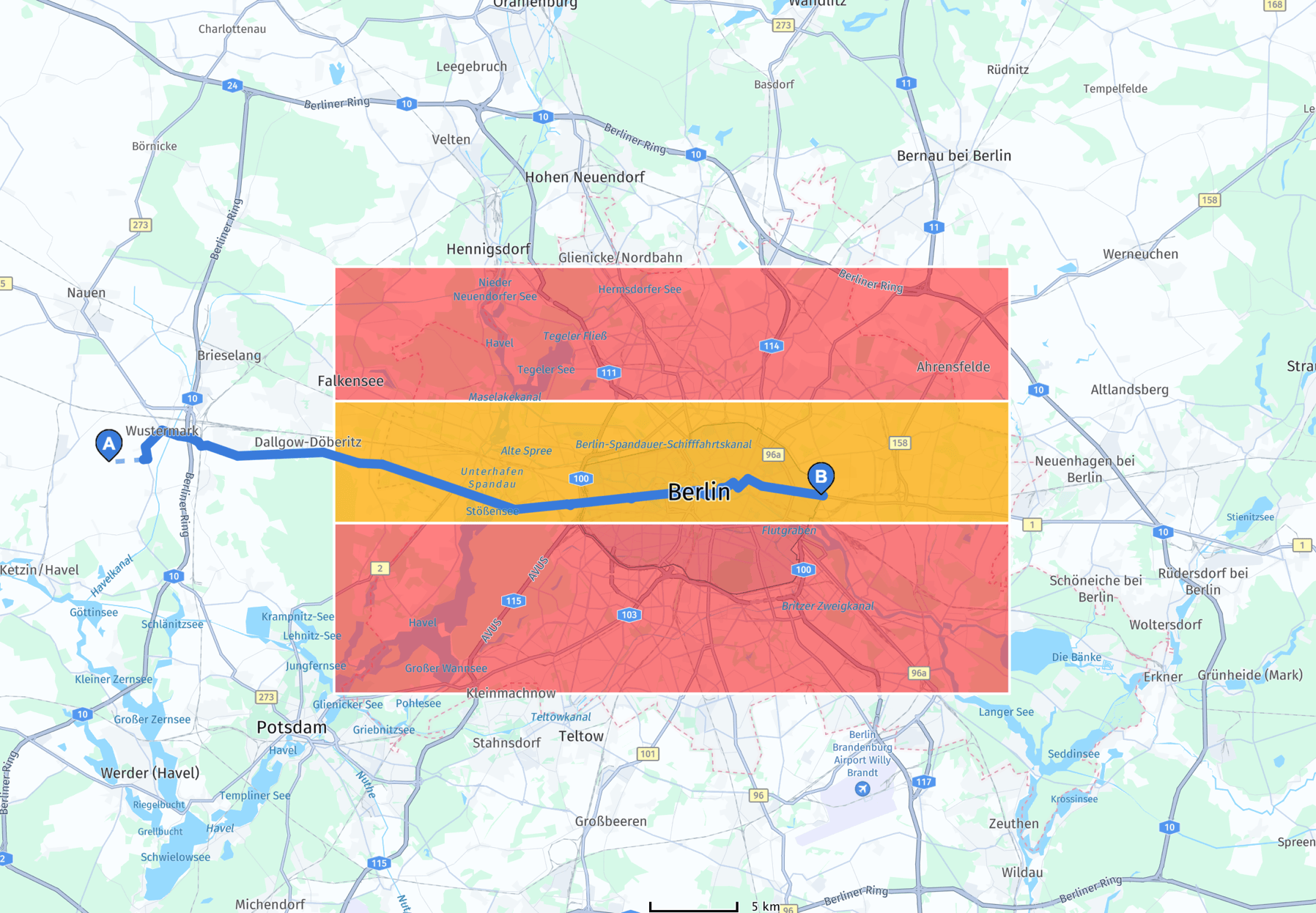 Excluded area with an exception that contains the destination