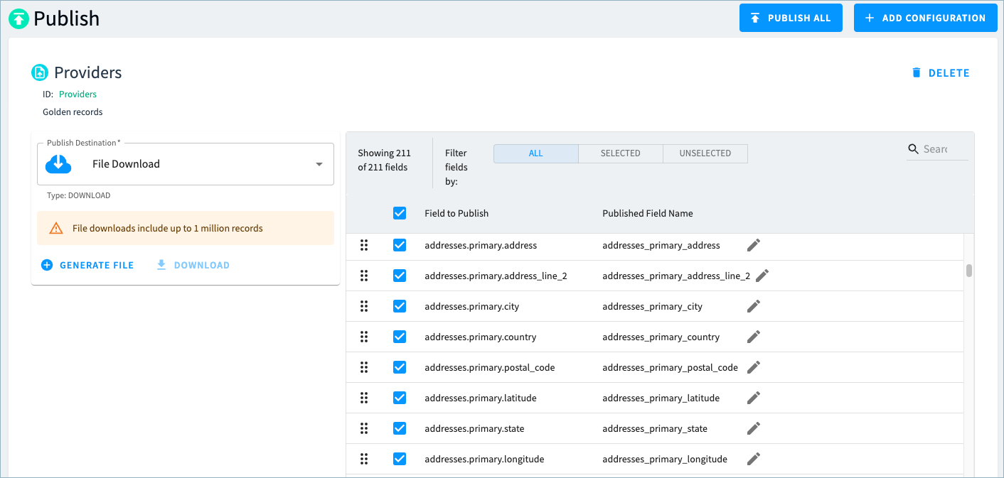 Publish configuration address attributes