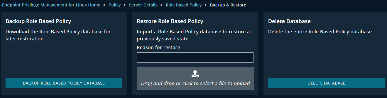 Backup and restore landing page
