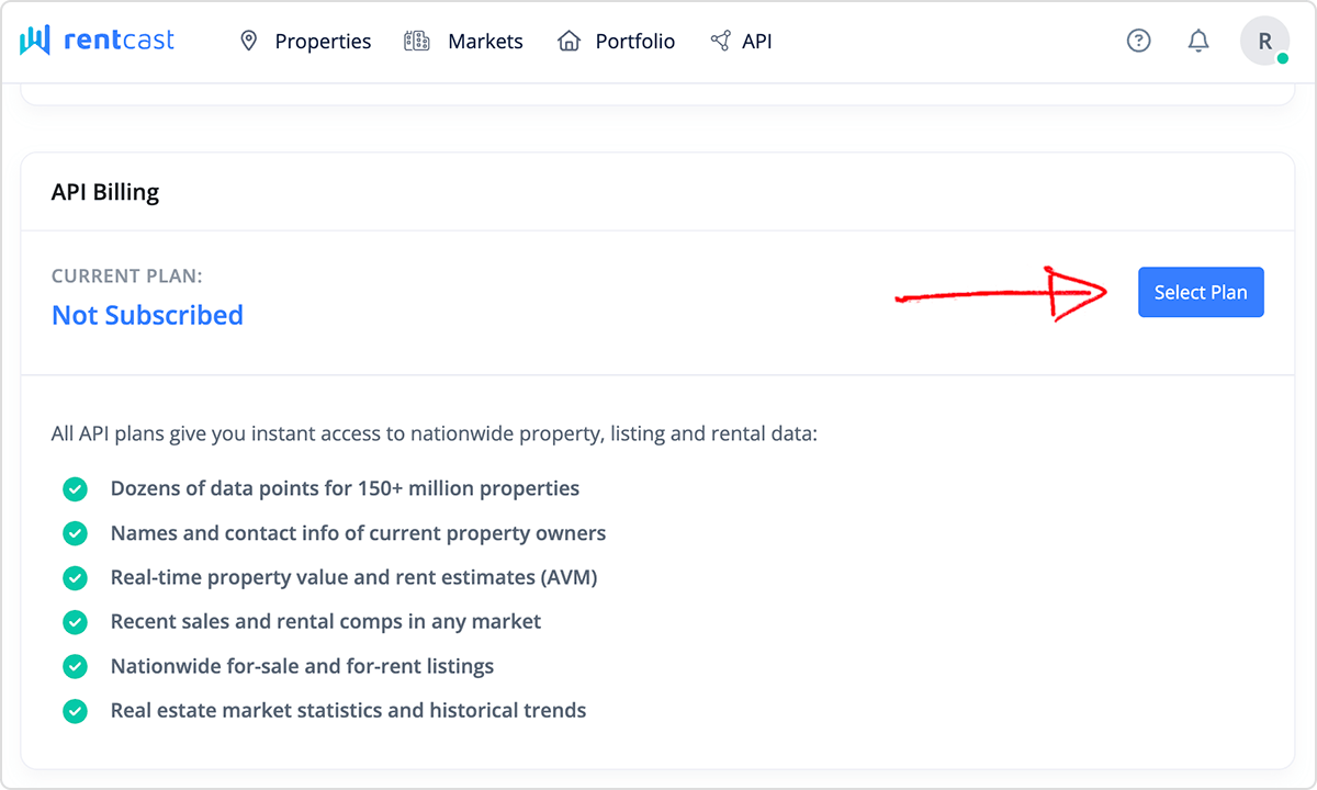 Activating a RentCast API subscription