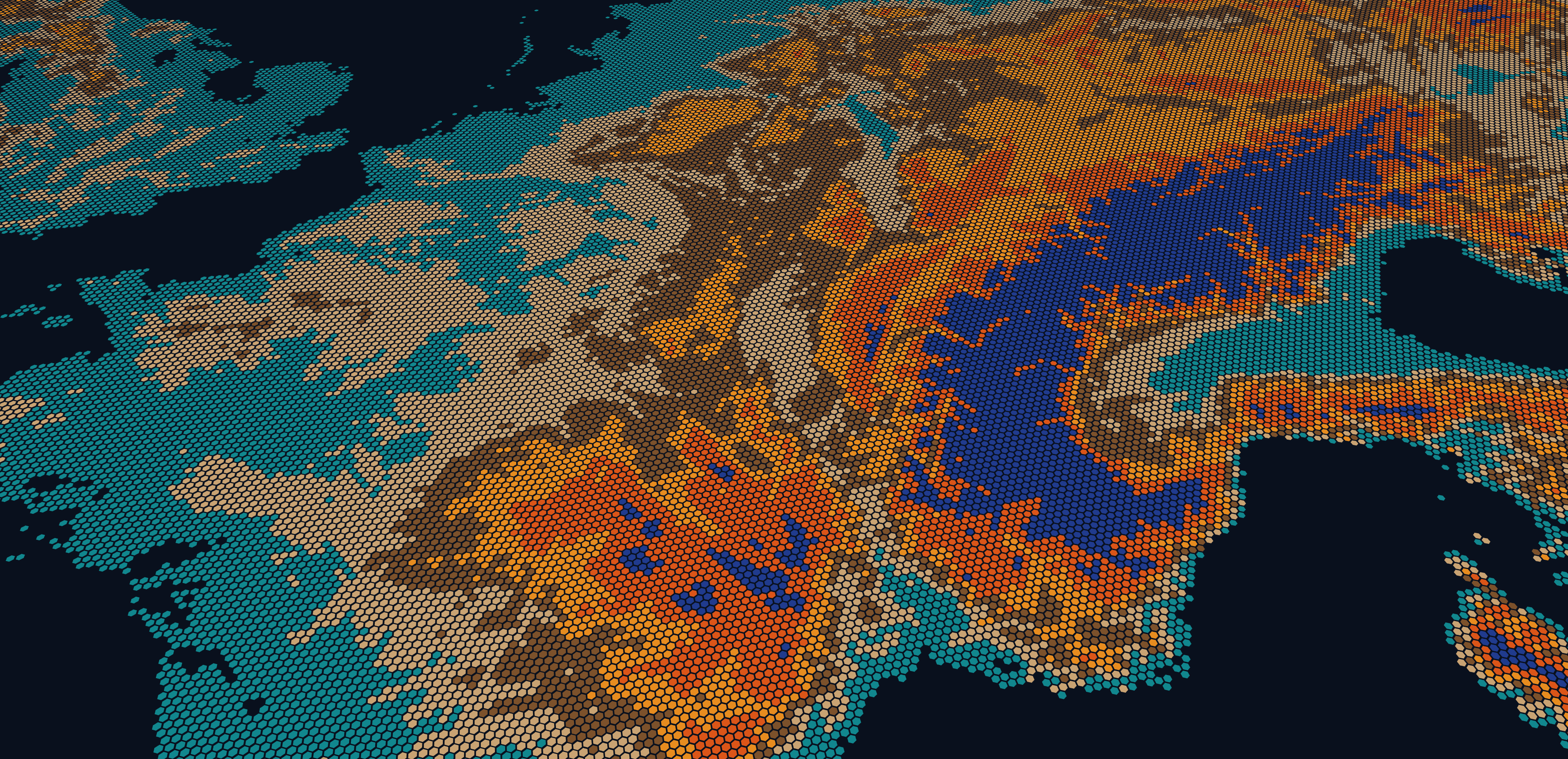 Elevations in Europe quantized into the H3 grid