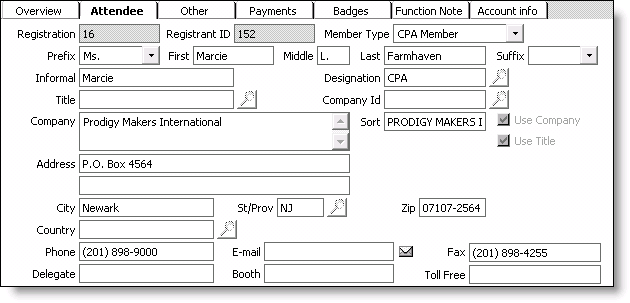 From Events, select Register a customer, and select the Attendee tab