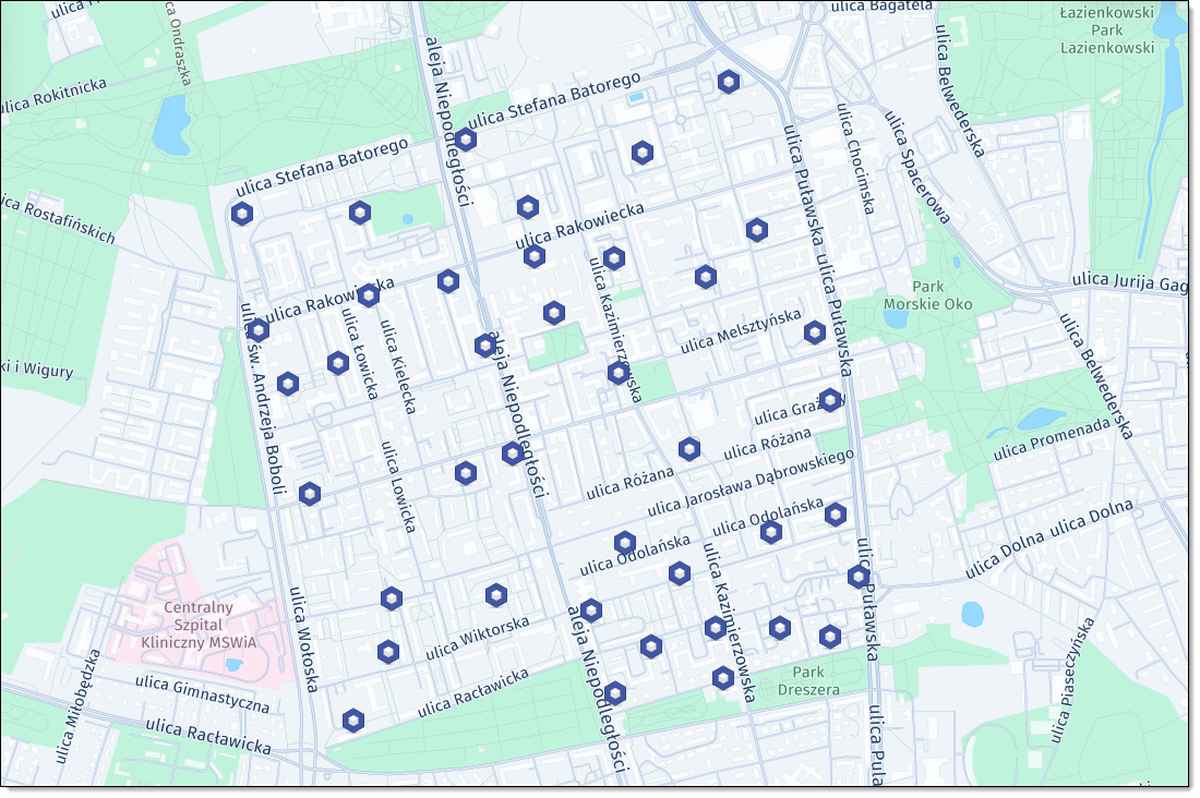 A sample problem with 40 delivery jobs spread over a small area