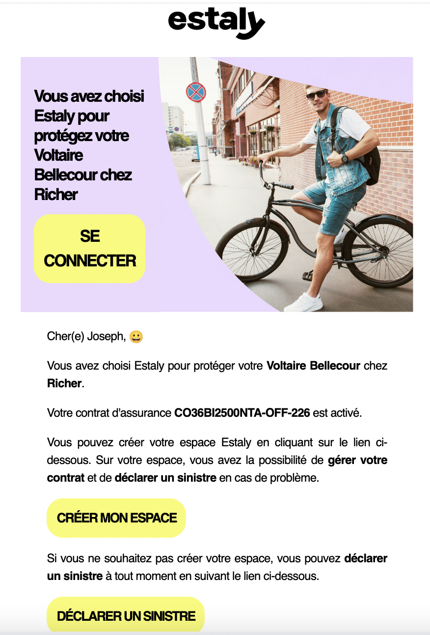 E-mail de bienvenue envoyé au client.