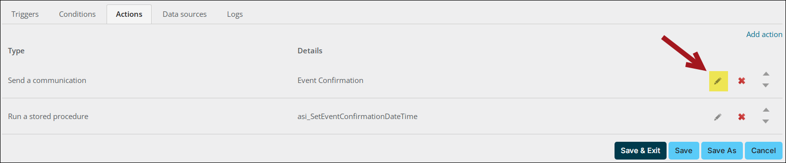 From the send a communication row select the edit icon.