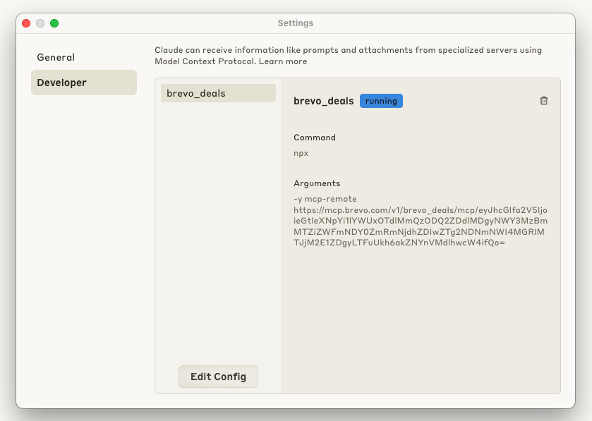 Configuration panel in Claude 0.10