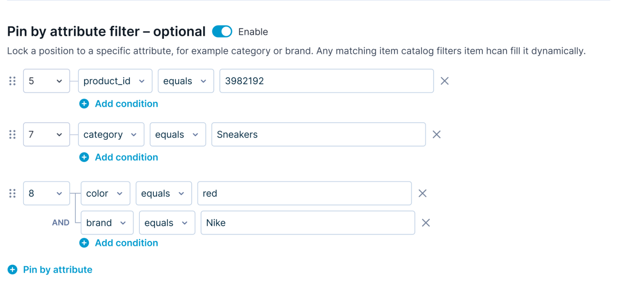 Pin by attribute filter example.