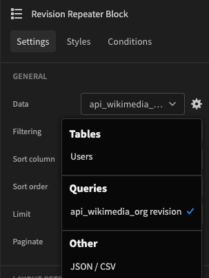 Repeater block with REST query data source