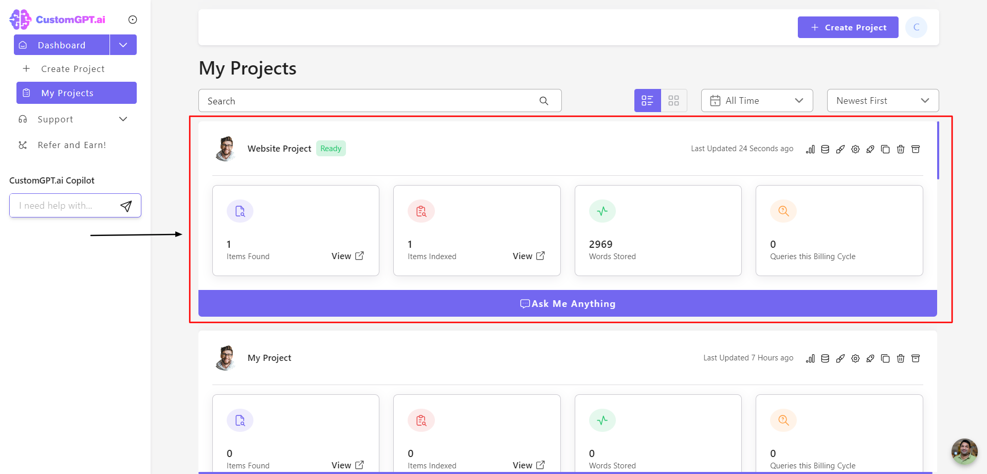 Projects - CustomGPT.ai