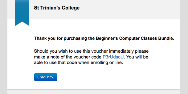 Confirmation message after purchasing a voucher online