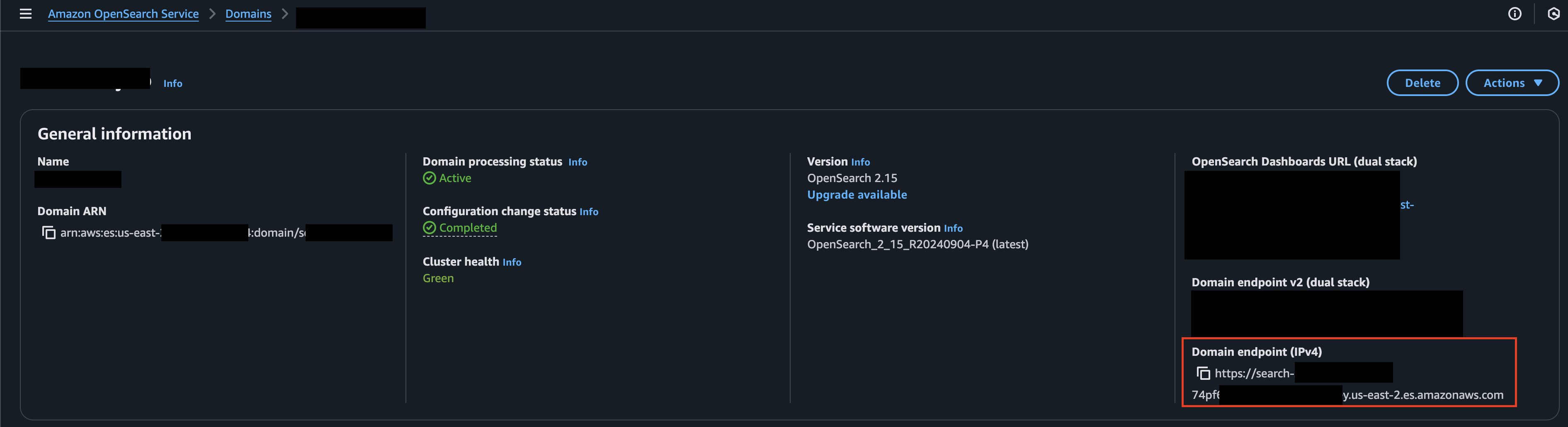 FIG. 1 - Retrieve the hostname from the Domain Endpoint (IPv4) for Amazon OpenSearch Service