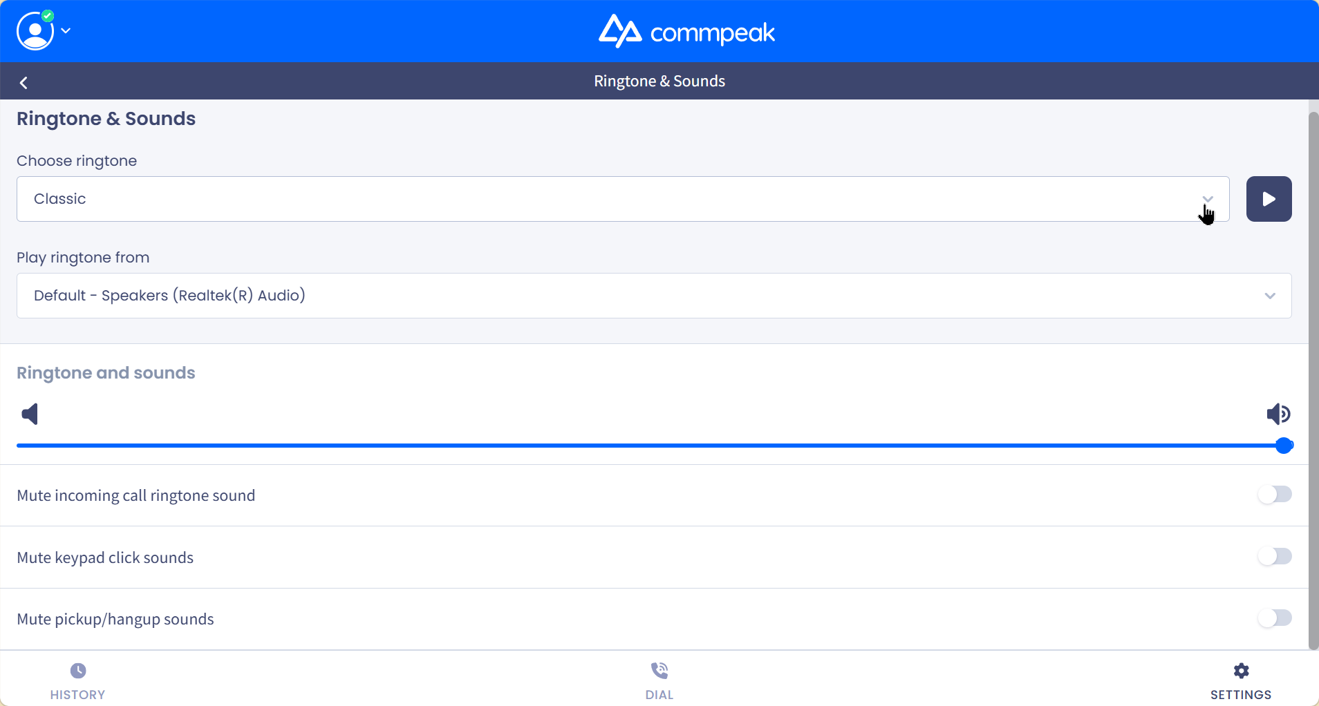 Screenshot of the Ringtone & Sounds options