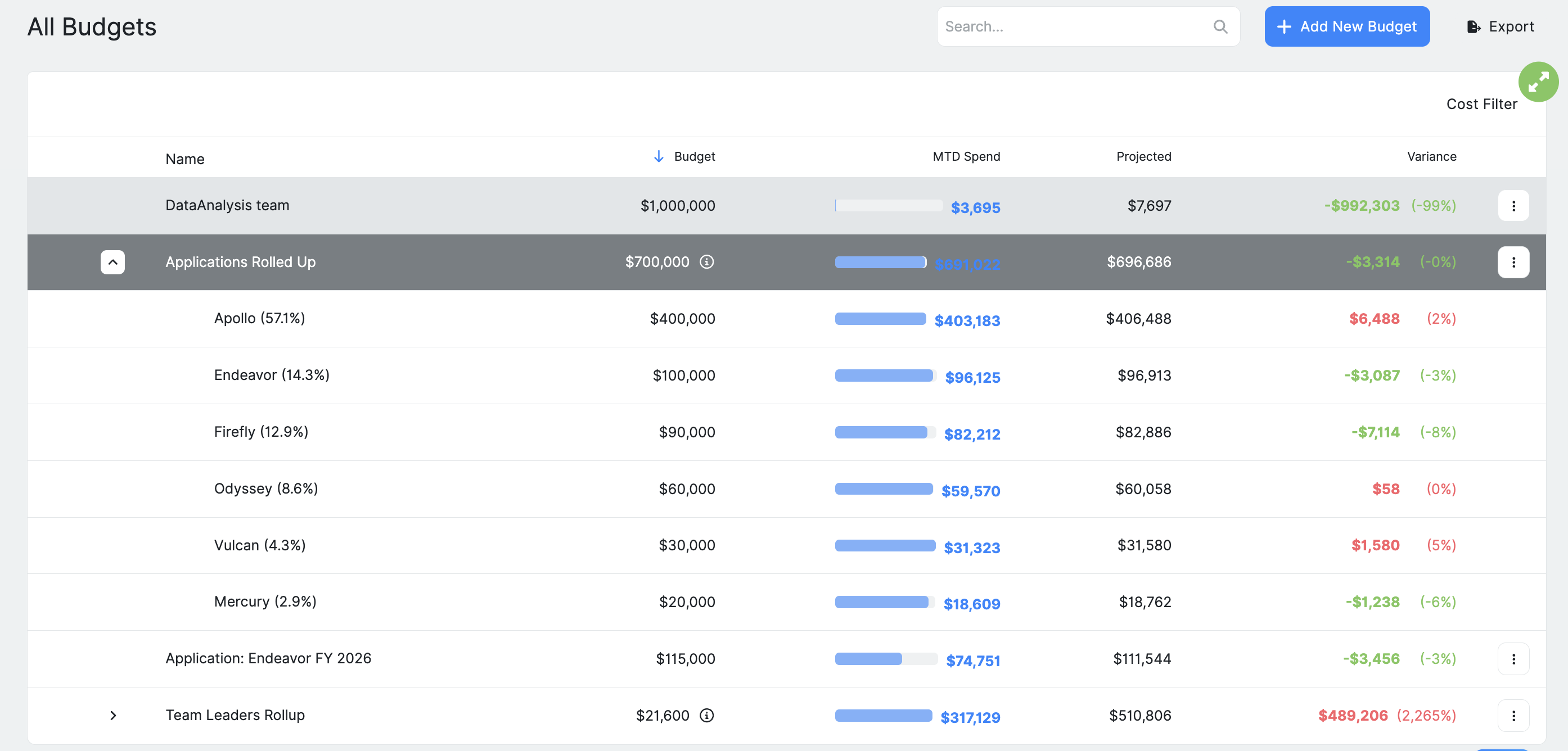 How are budgets managed in Ternary