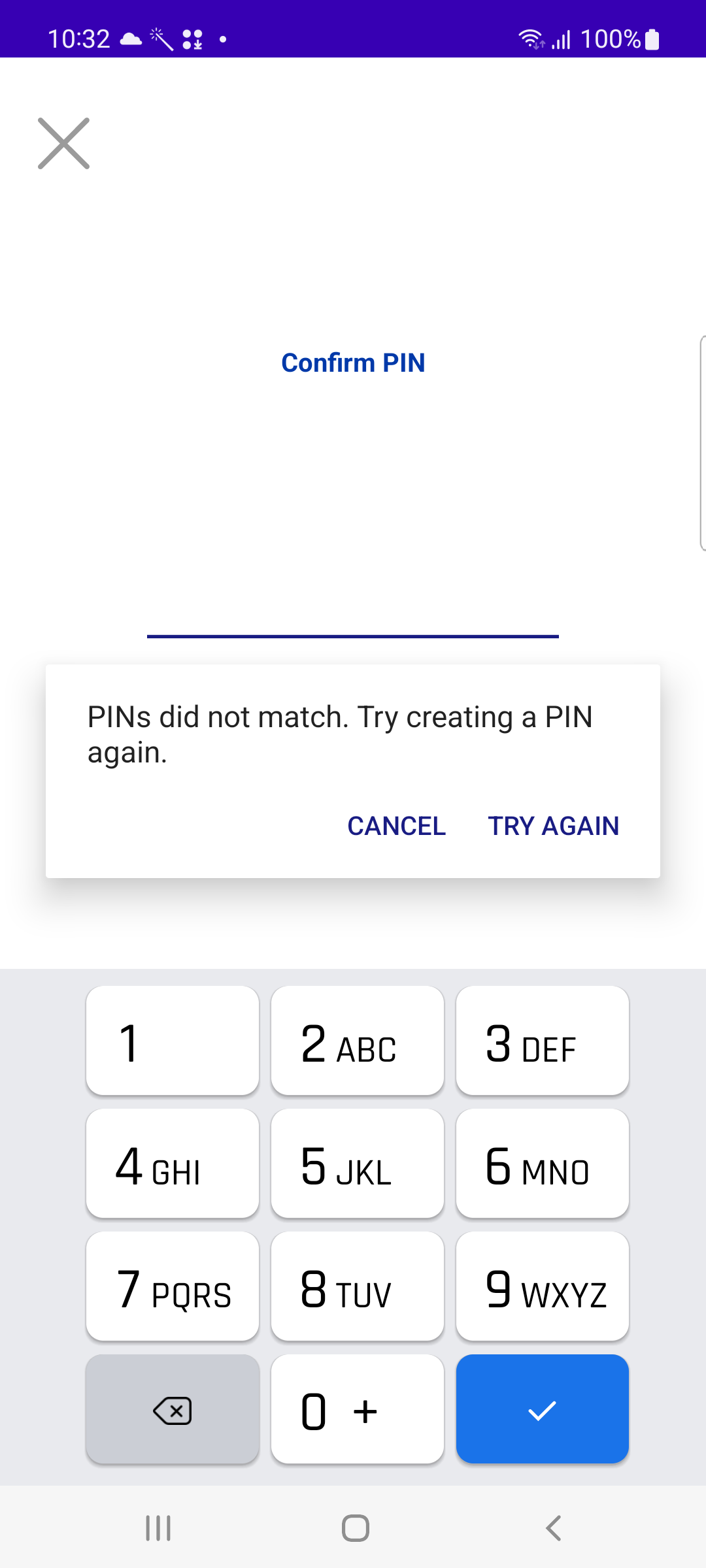 Incorrect PIN on Confirmation