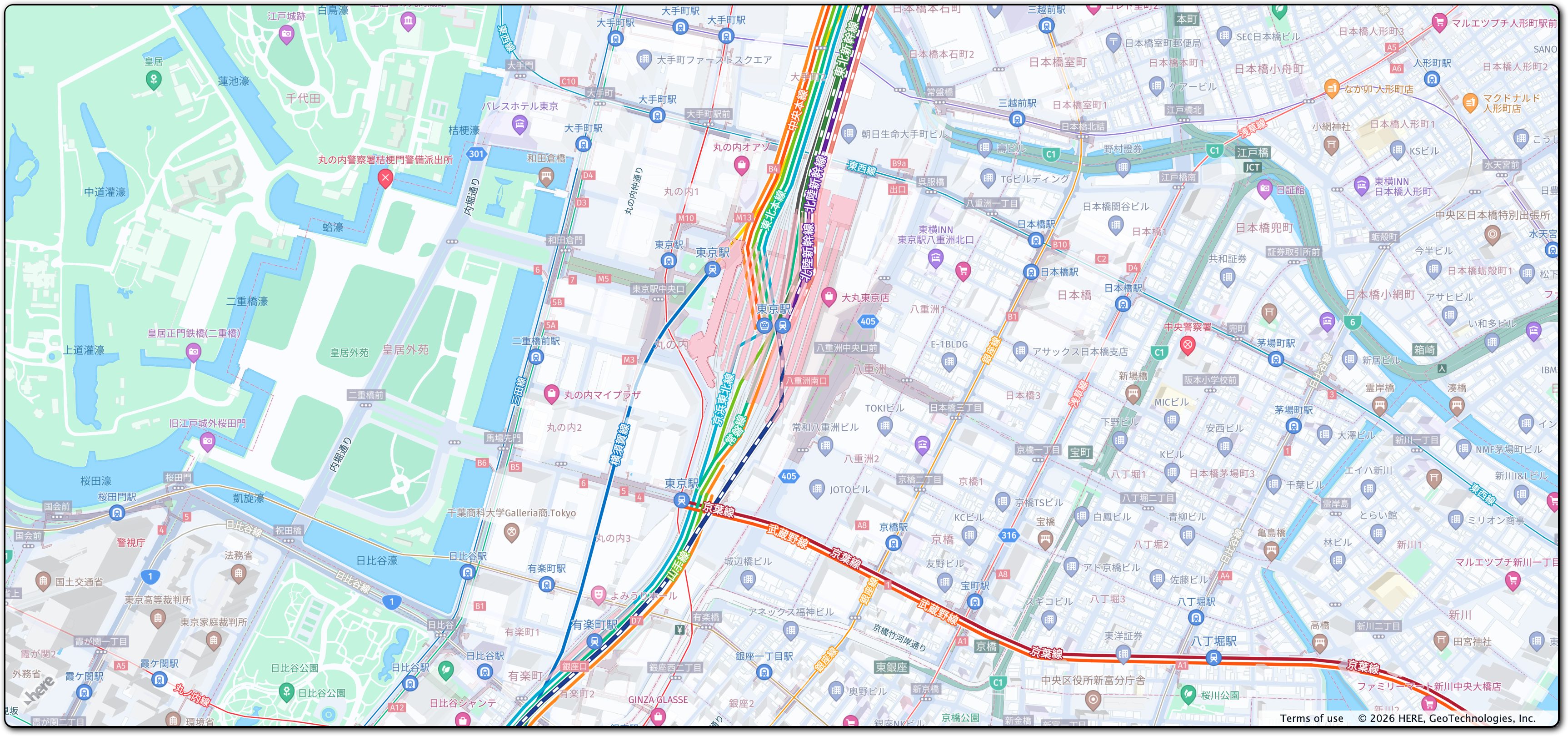 A basic map showing an area in Tokyo, Japan