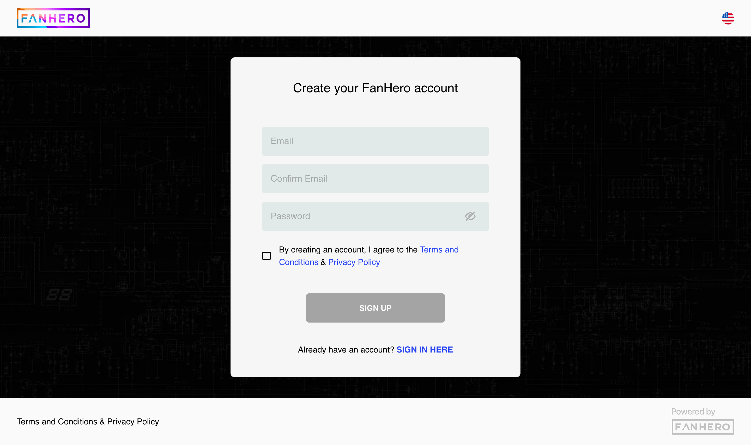 The sign-up screen