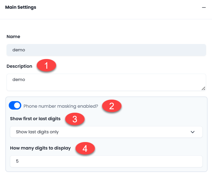 Screenshot with the main settings