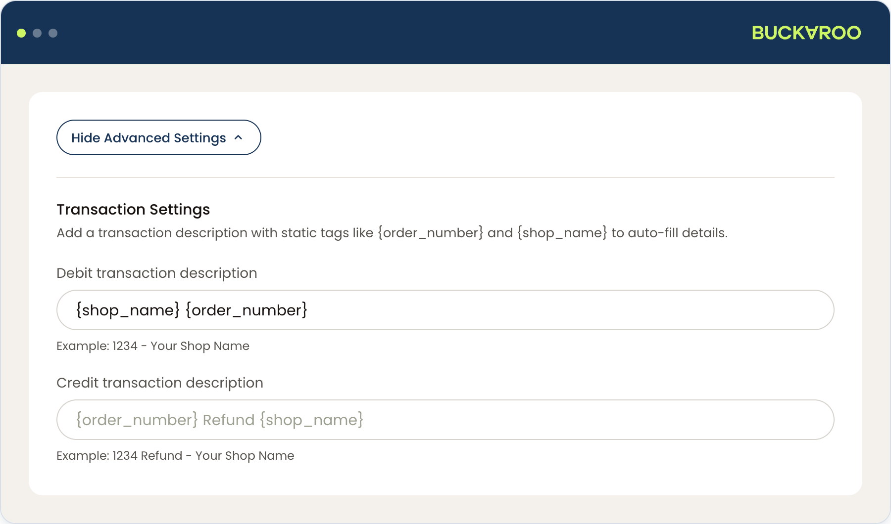 Buckaroo transaction description setting