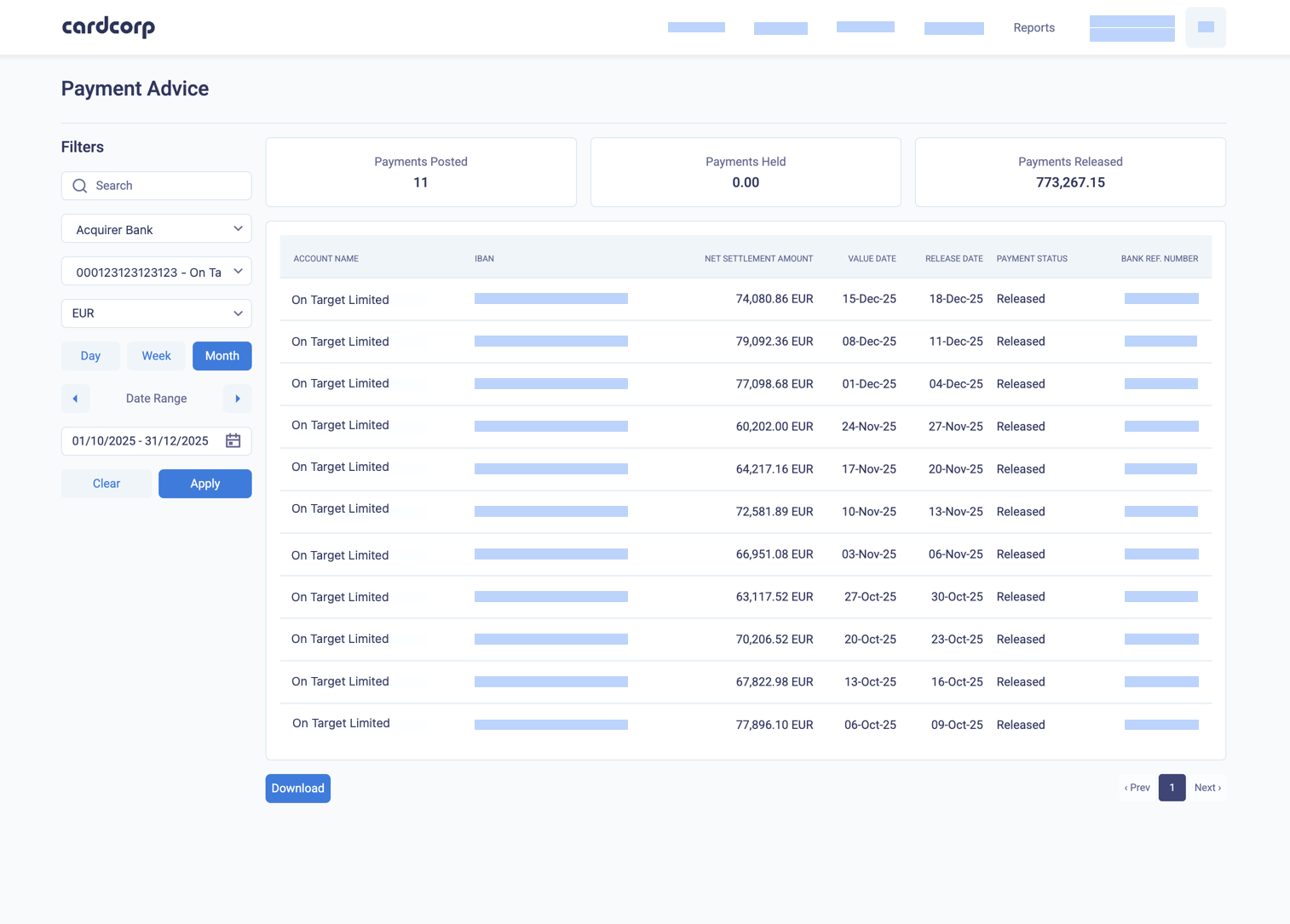 Payment advice report