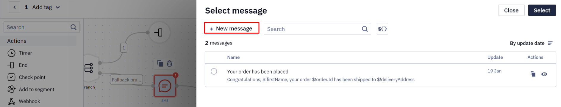 Edit SMS Messages in the Workflow Editor