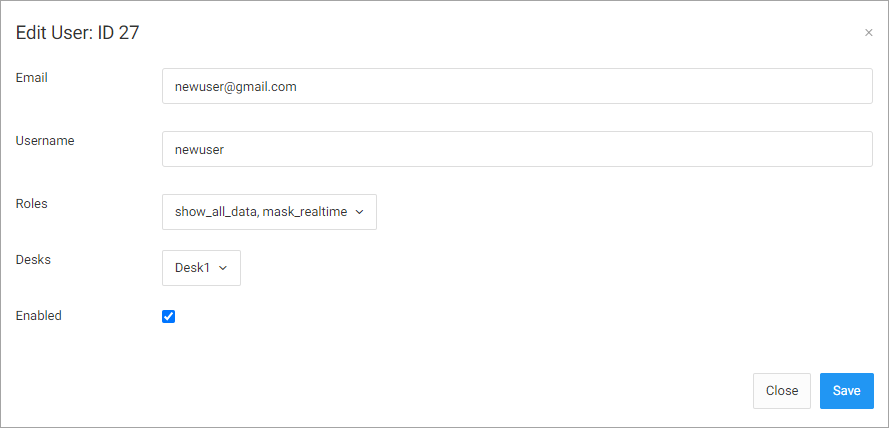 Screenshot of the **Edit User** form