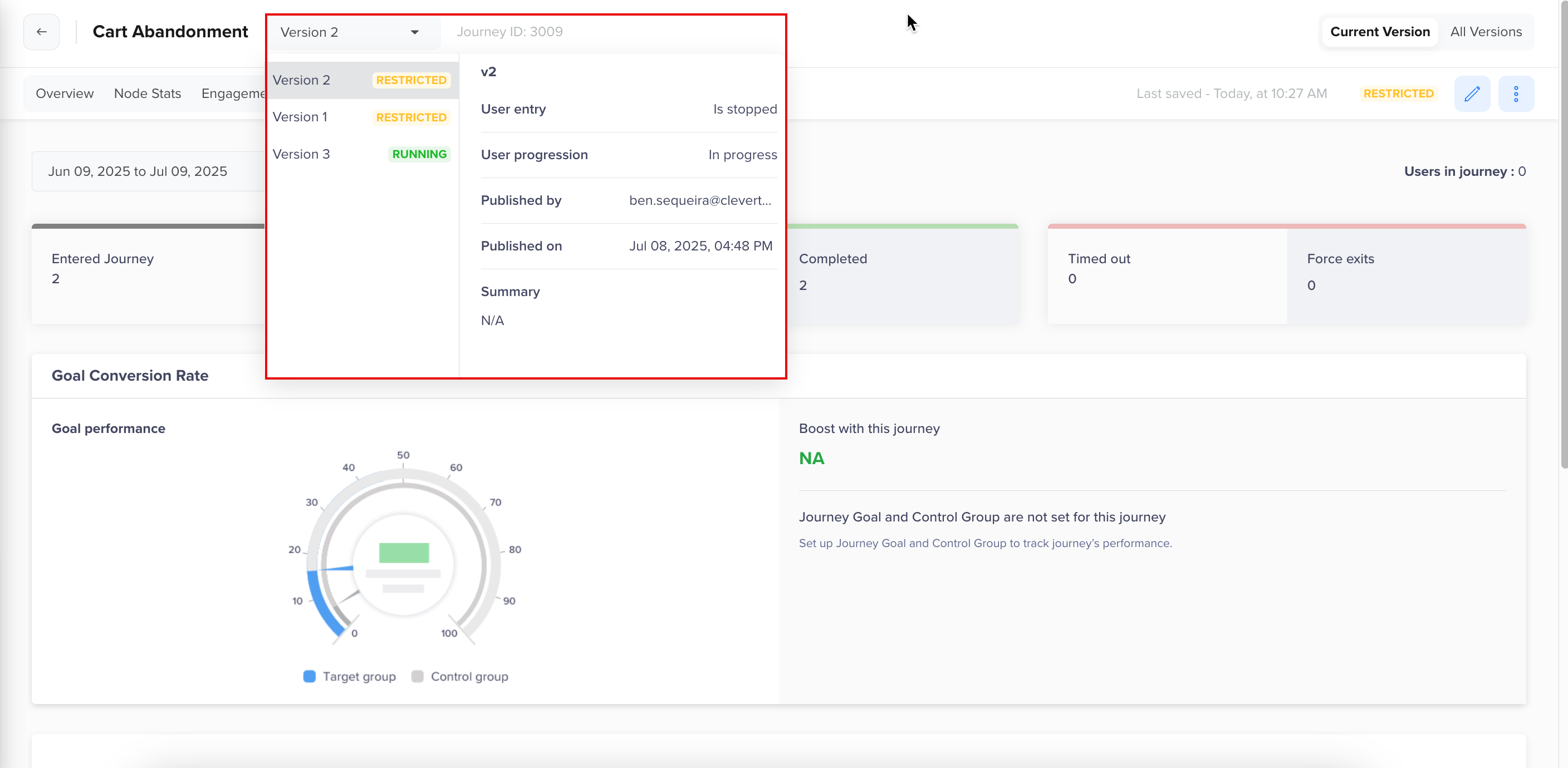 Select Journey Version from Dropdown