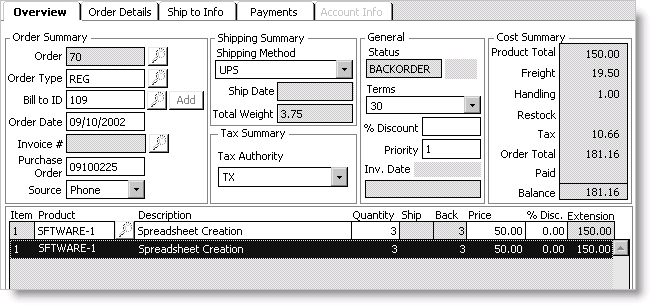 Example of a backorder