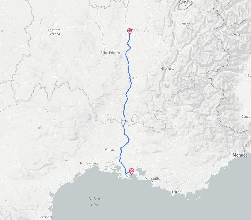 Inland water road (For-sur-Mer to Lyon, France)