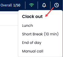 Screenshot of the Clock Out button in the predictive dialing mode