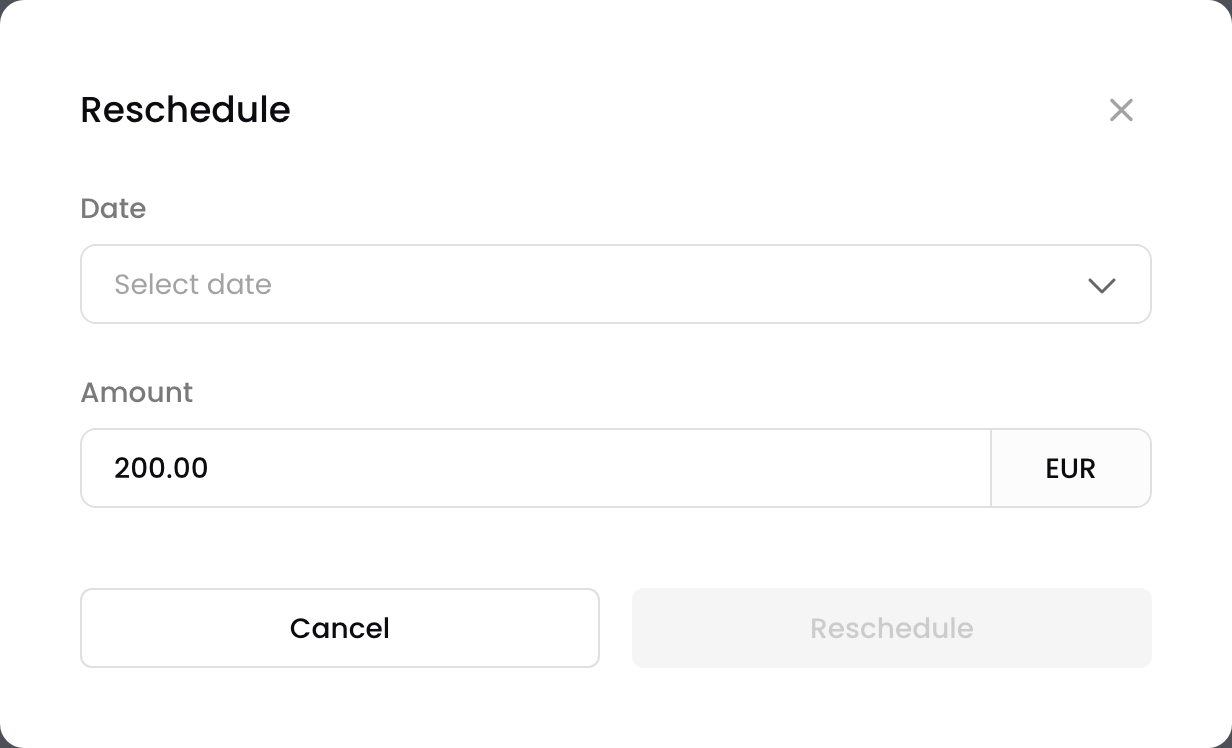 The Reschedule pop-up