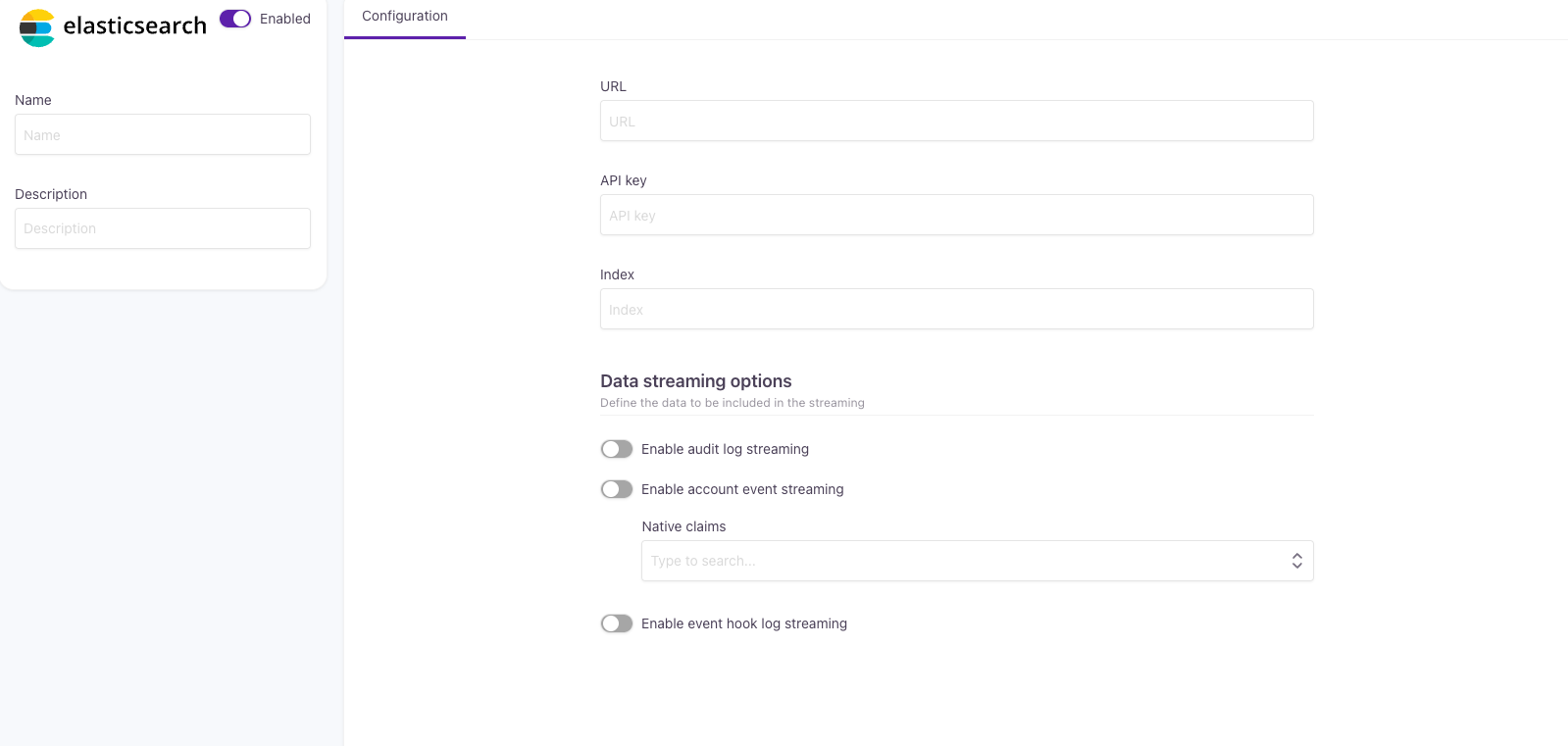 Configuring event streaming to Elasticsearch