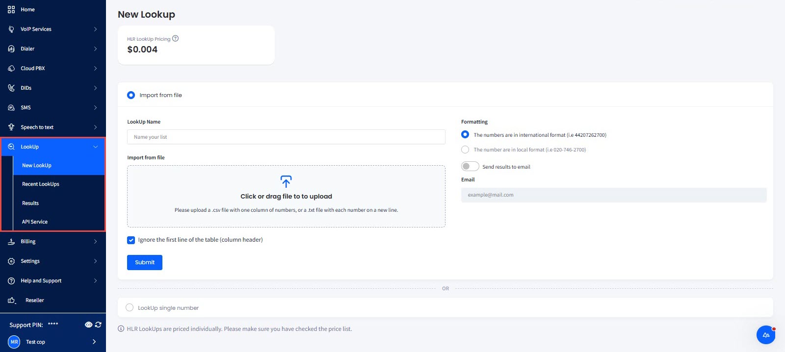 Screenshot of running a new lookup