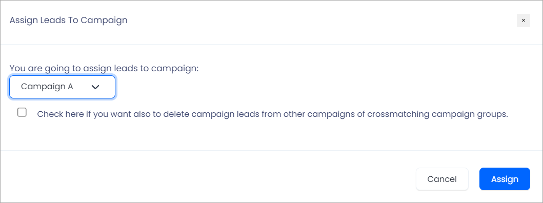 Screenshot of the checkbox for deleting leads from other campaigns