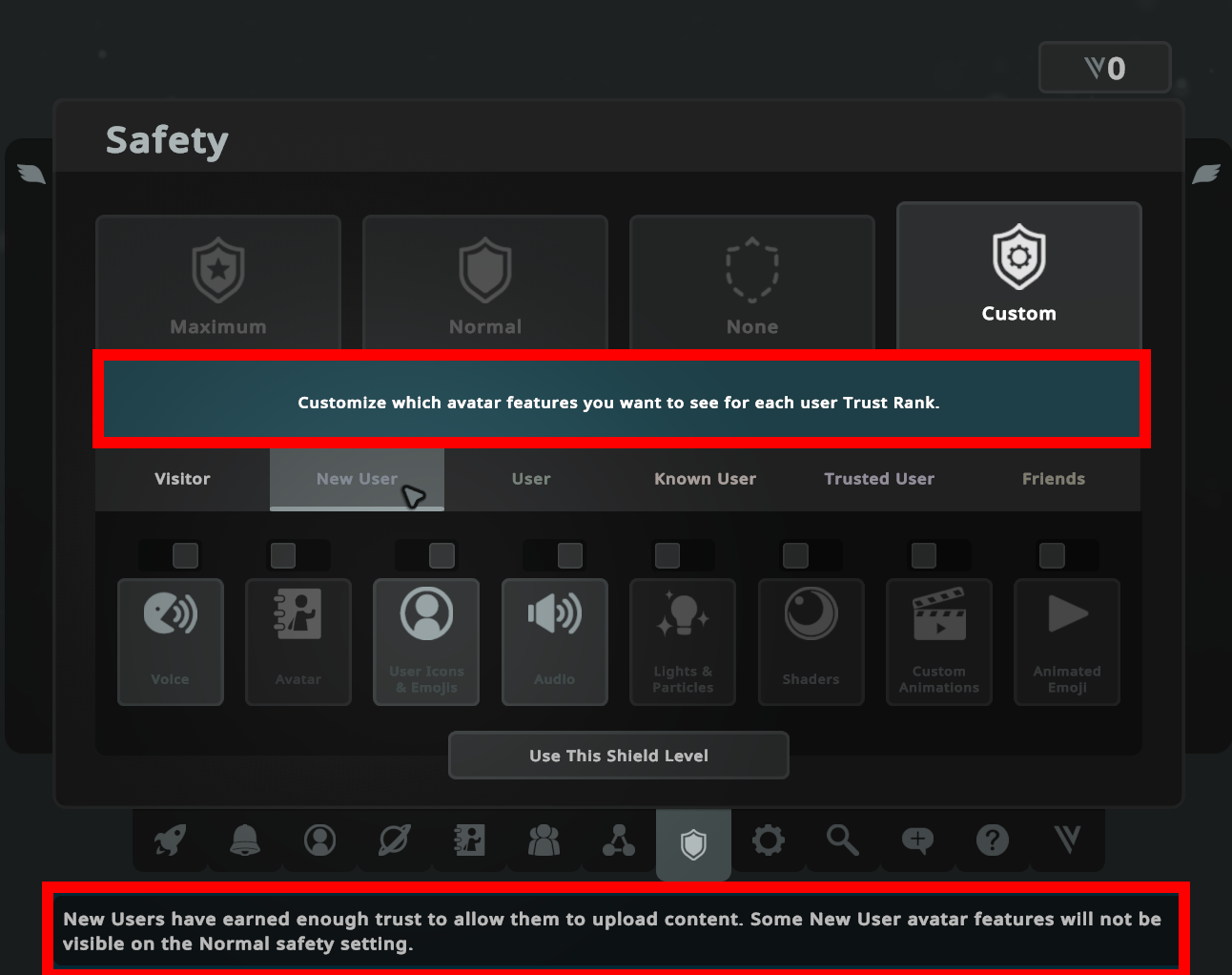 tooltip locations for the safety menu higlighted 