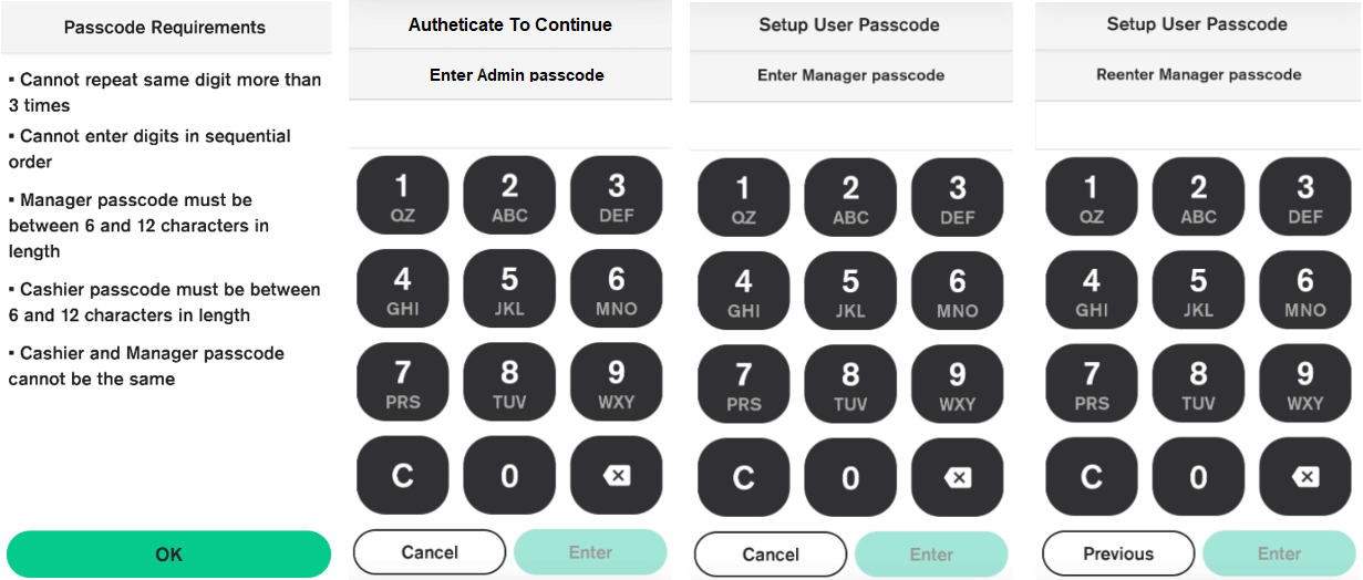 Setup Manager and Cashier Passcodes