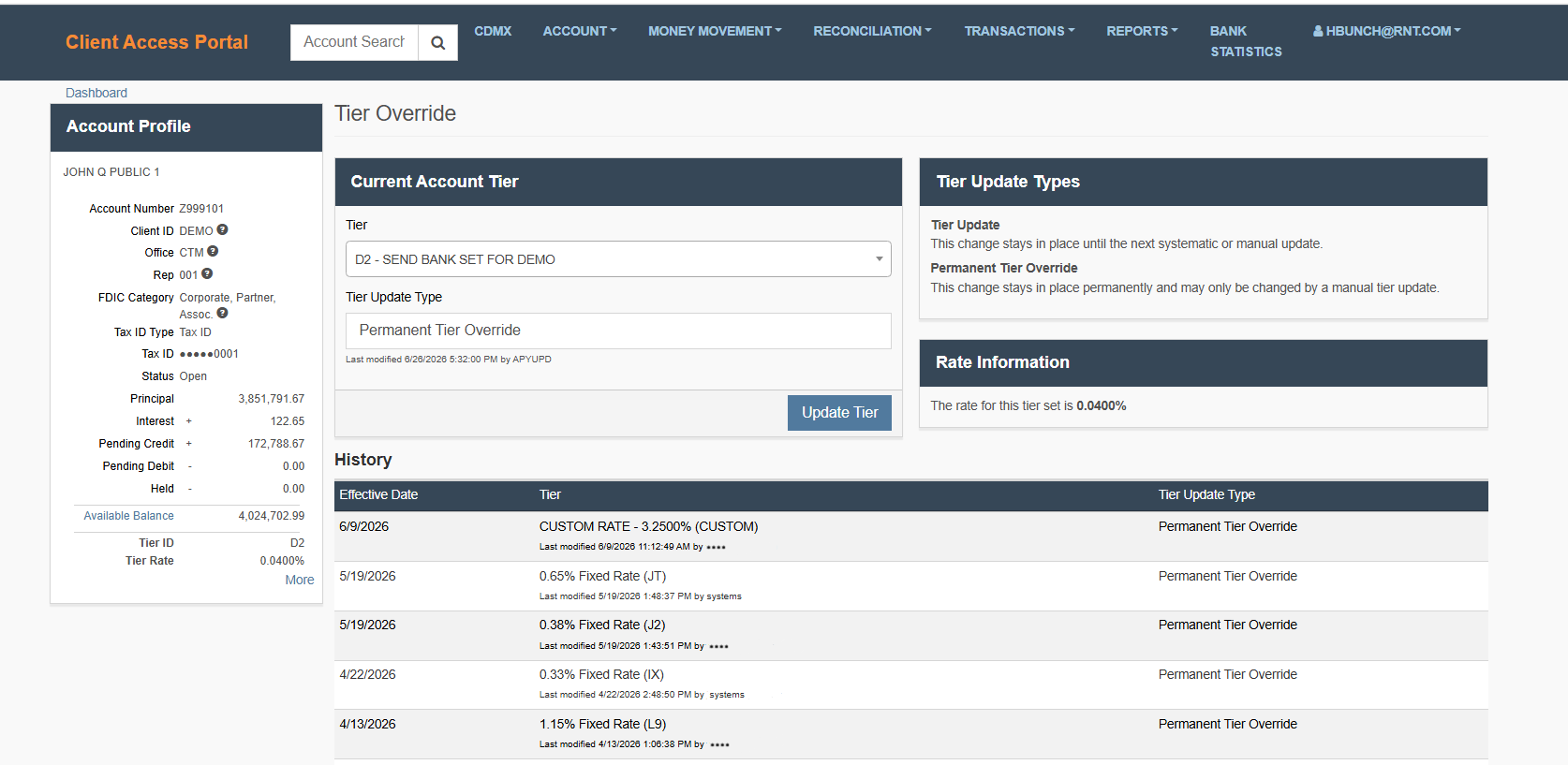 Tier Override Page