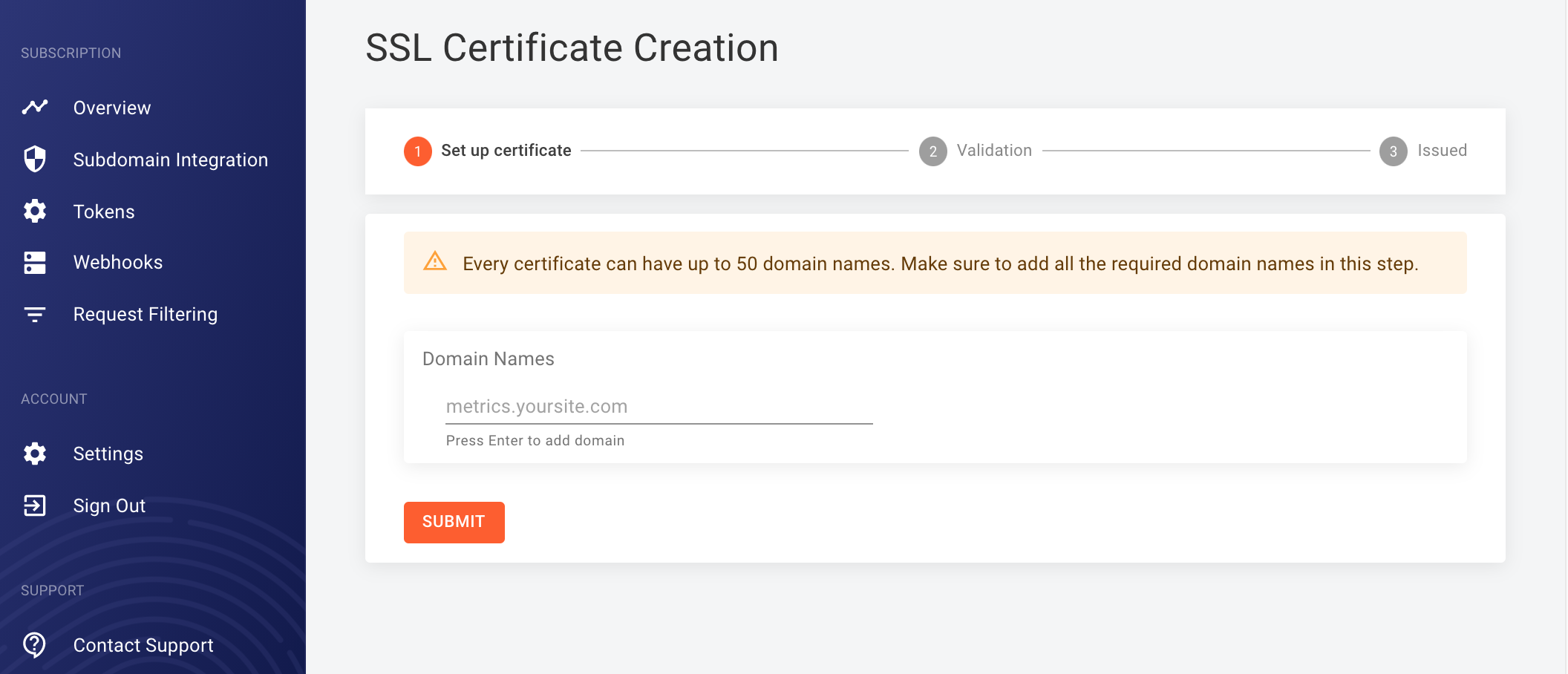 SI2.png Screenshot of how to add a domain in the FingerprintJS dashboard