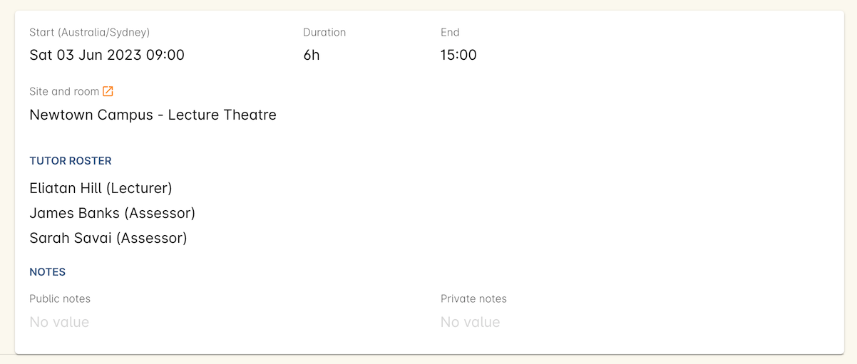 Figure 349. This session has three tutors assigned, all of them with the same tutor roster as the session