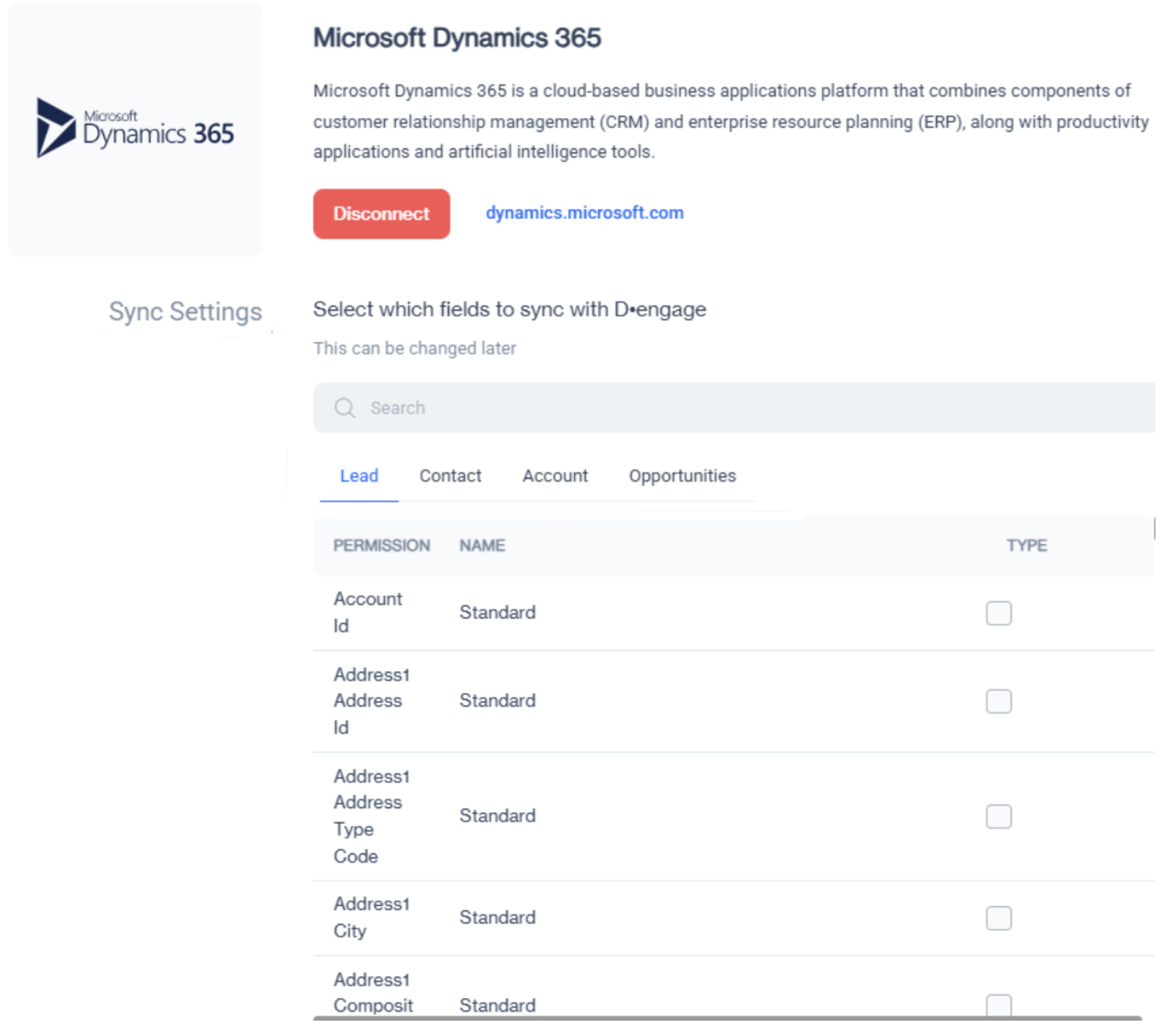 Sync Setting Details