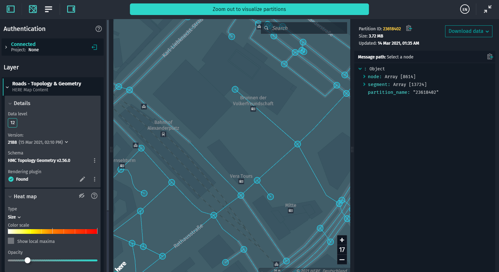 Inspect partition data on the map