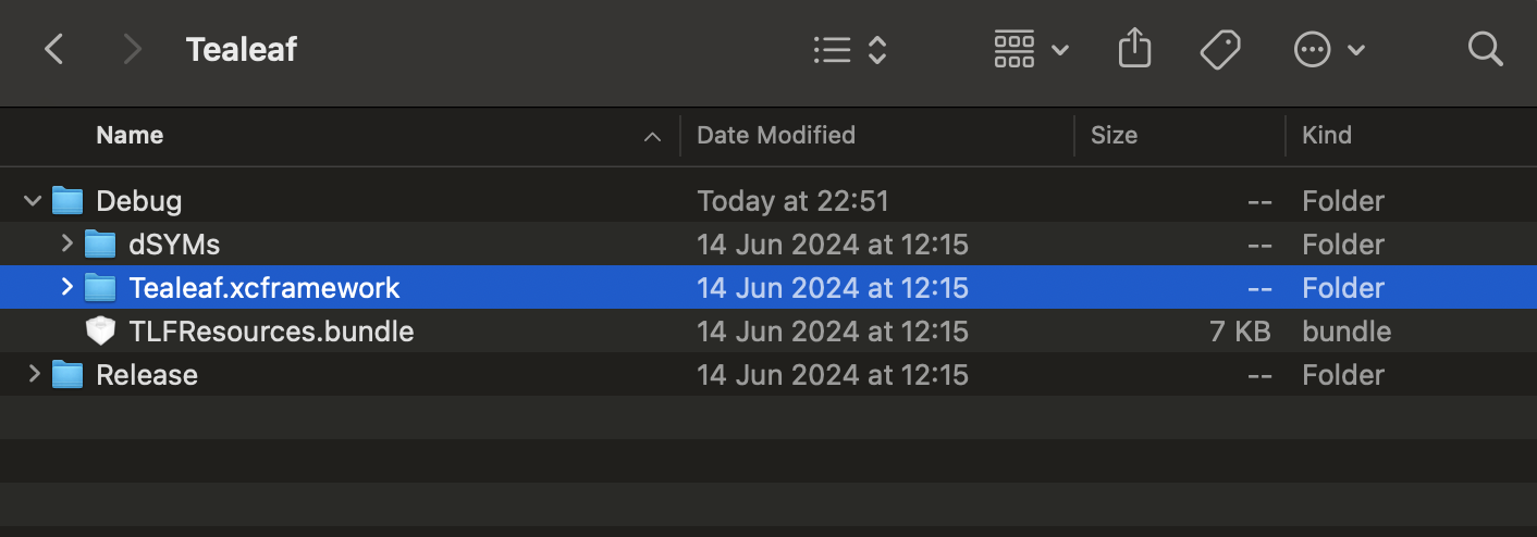 Tealeaf.xcframework directory