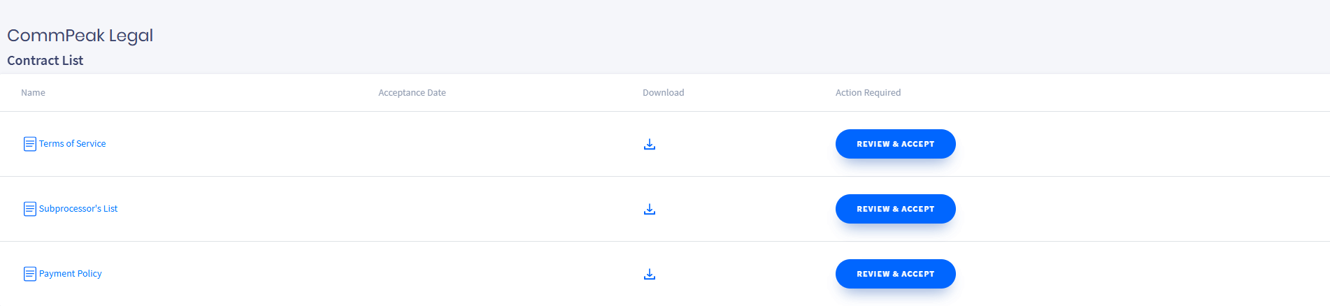 Screenshot of the Accepting Contracts step