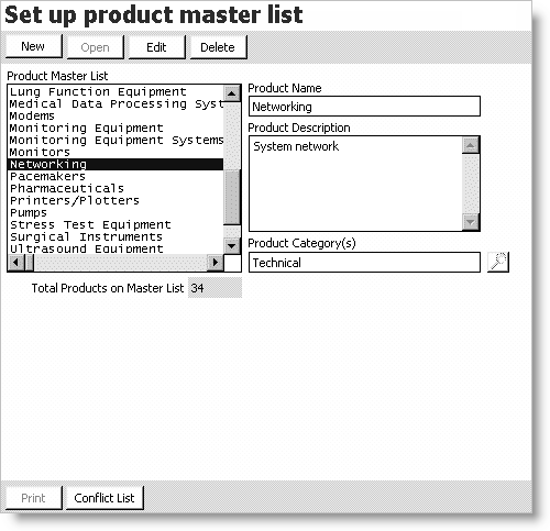 From Exposition, select Set up tables > Product master list