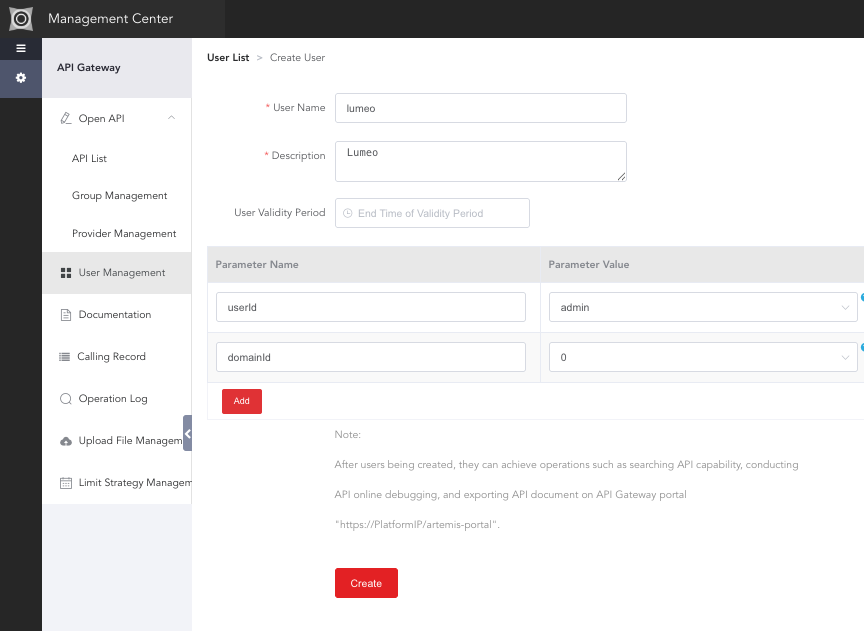 Create user for Lumeo
