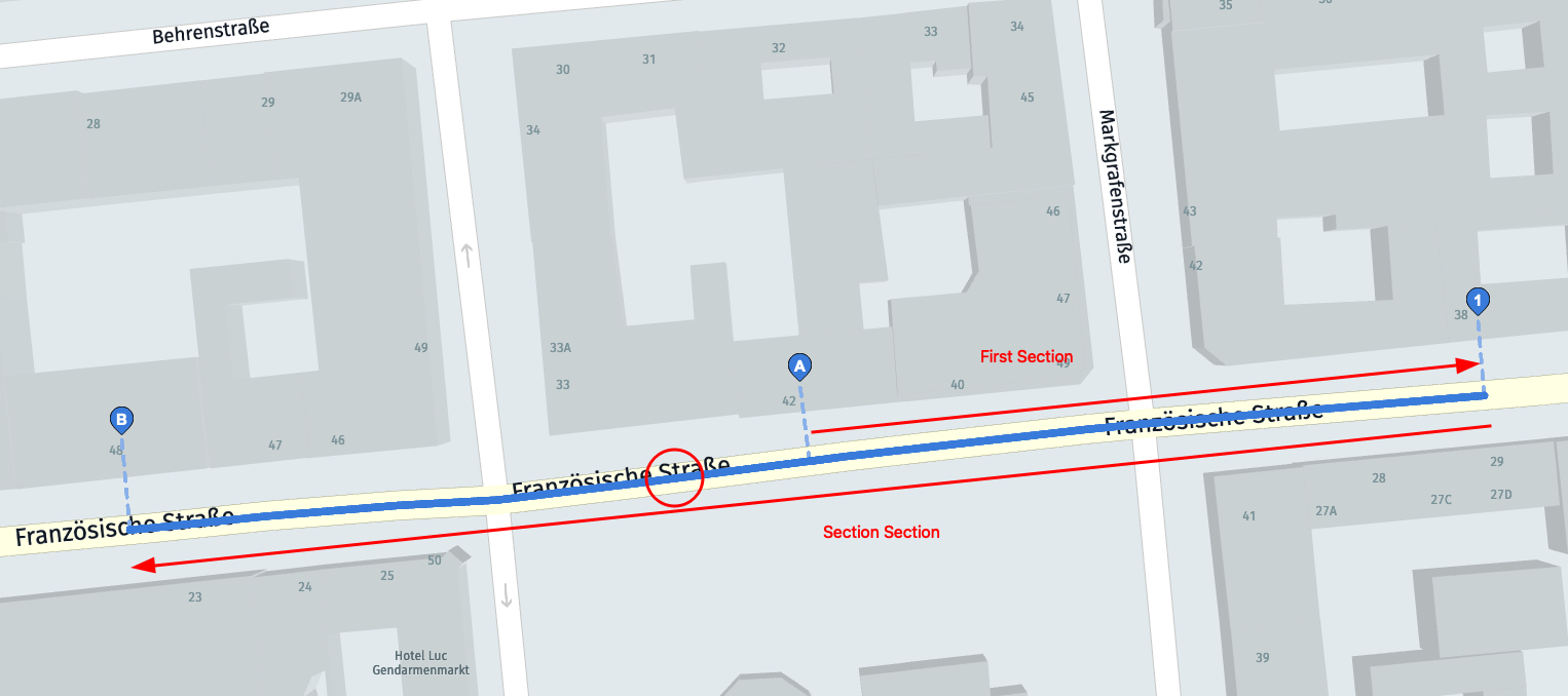 Screenshot: Route with section overlap.