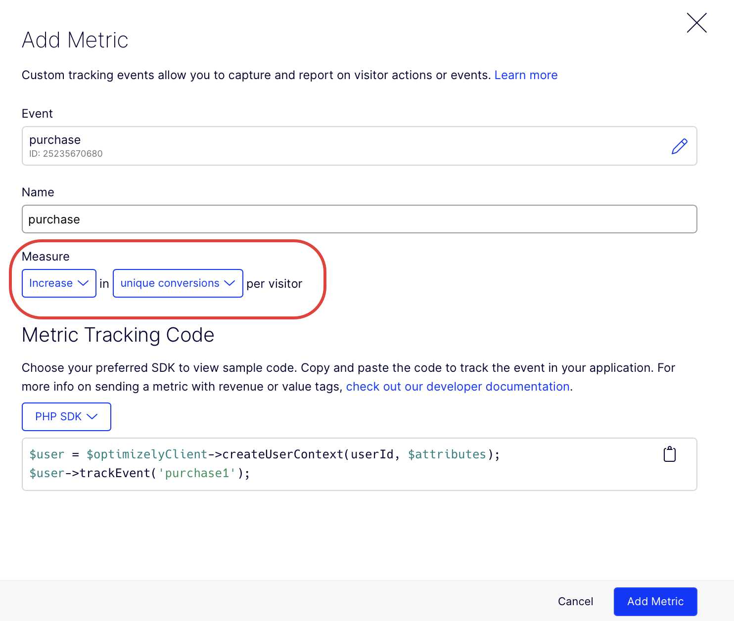 add metric that measures the increase in unique conversions