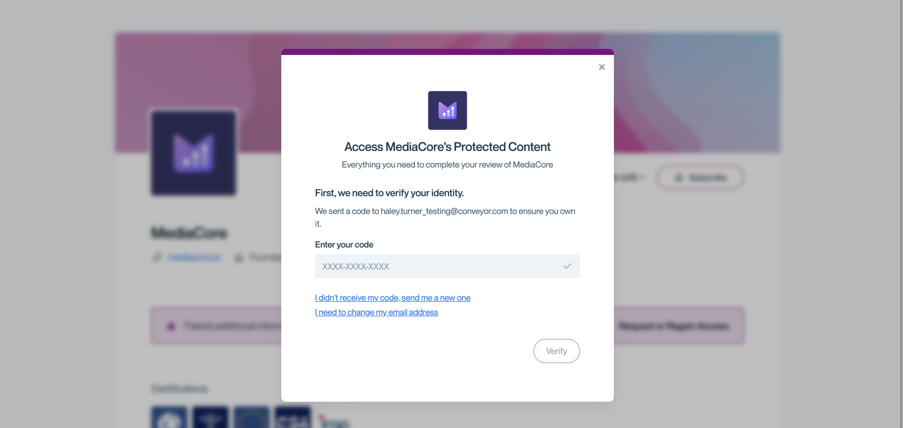 Visitors receive a temporary passcode by email instead of setting a password, reducing login friction. Passwordless login screen showing the temporary passcode entry flow.