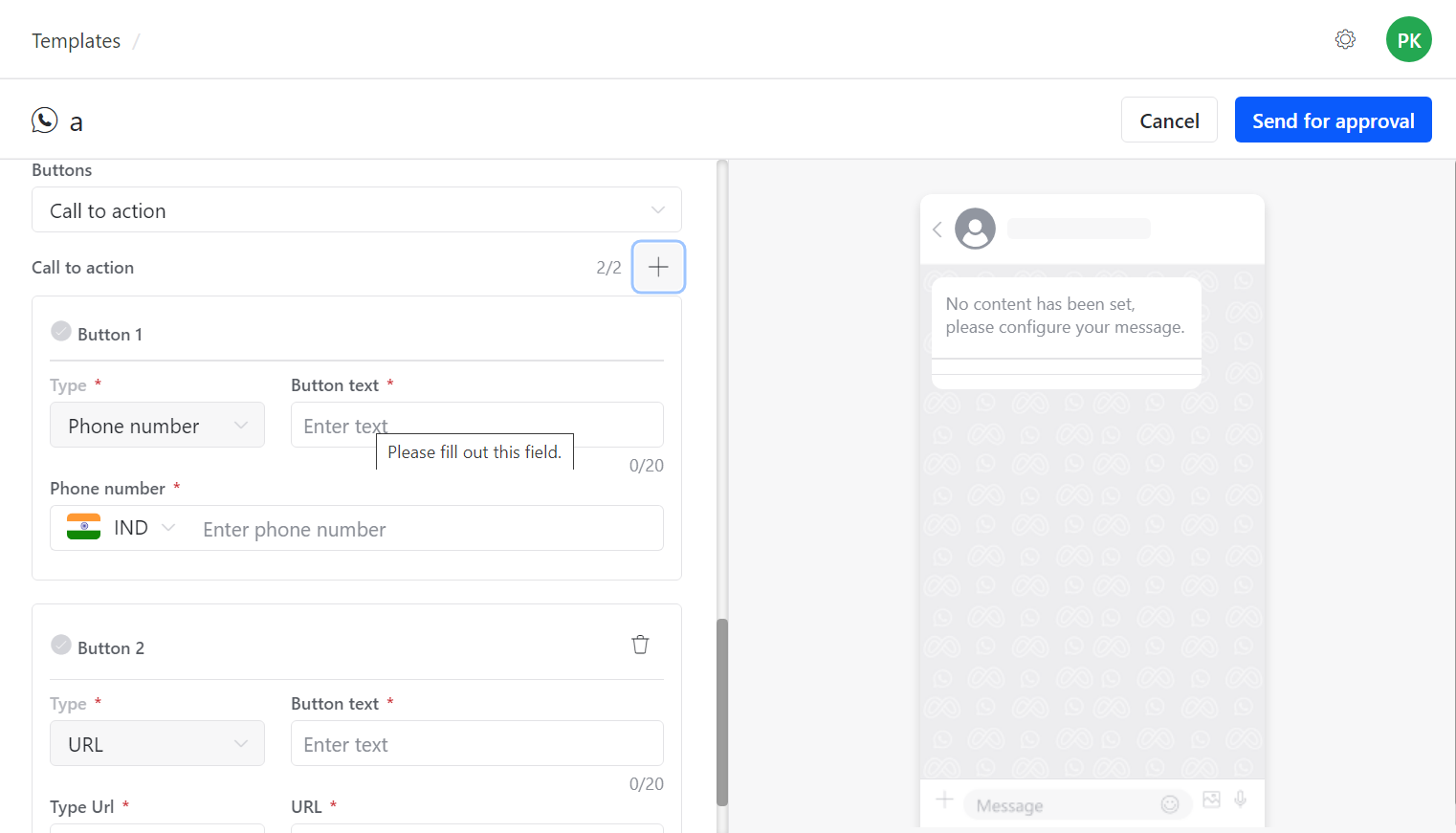 Configure WhatsApp call to action buttons